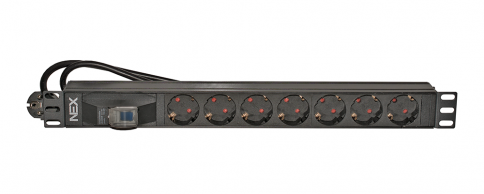 ელექტროენერგიის გამანაწილებელი - 7 არხიანი, დენის დამცავით, 1U 19"